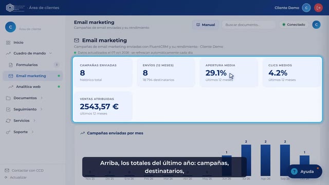 Captura del área de clientes: Email marketing