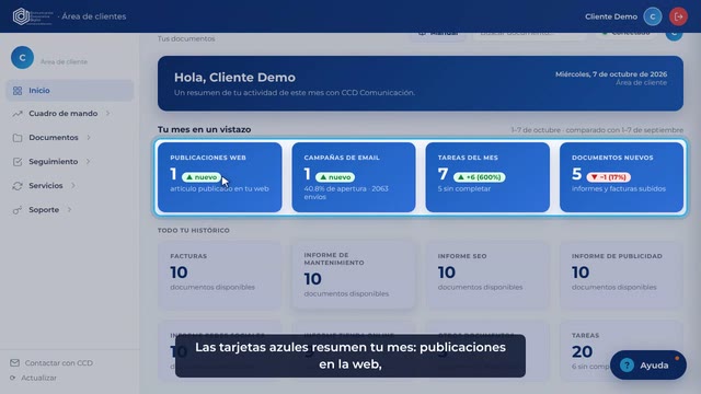 Captura del área de clientes: Tu inicio