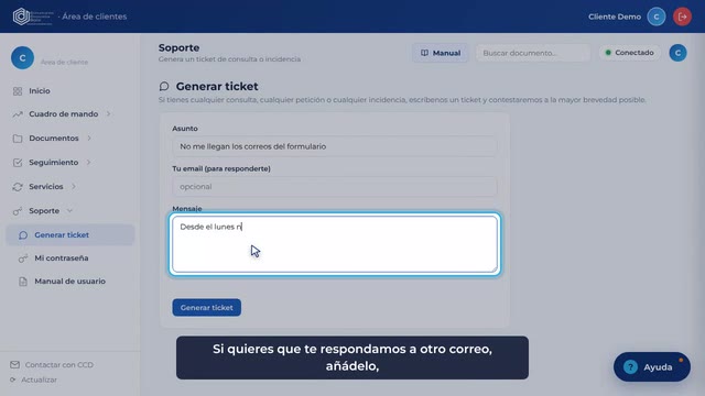 Tutorial: Soporte: abrir un ticket y contactar con CCD