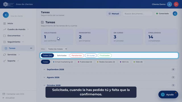 Tutorial: Tareas: seguir el trabajo y pedir uno nuevo